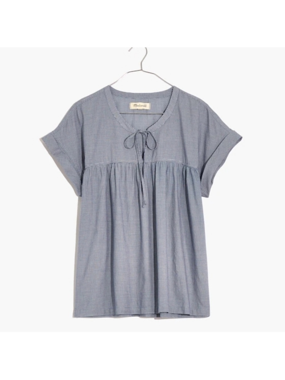 Madewell Light Blue Tie-Neck Peasant/Babydoll Top
